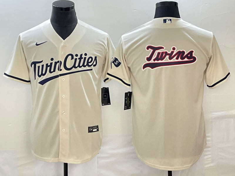 Men's Minnesota Twins Cream Team Big Logo Cool Base Stitched Jersey